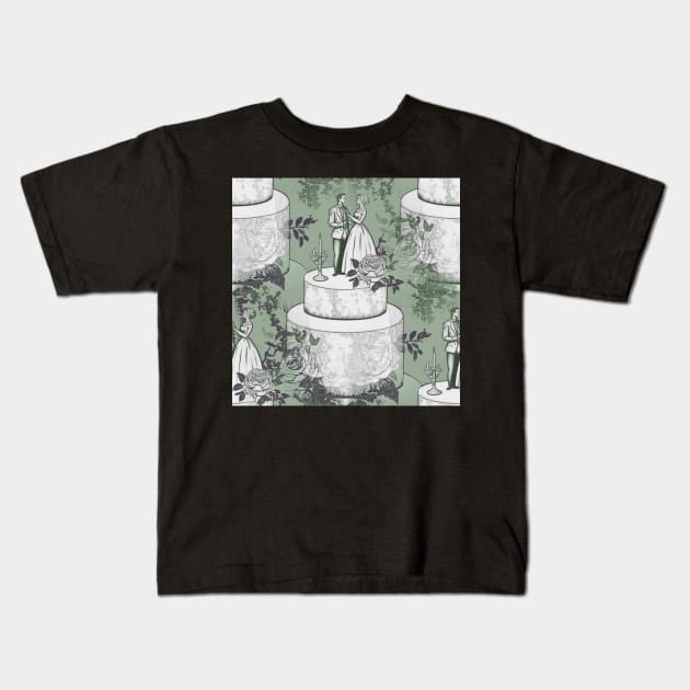 Wedding Cake Toile: Green Kids T-Shirt by boingojennie